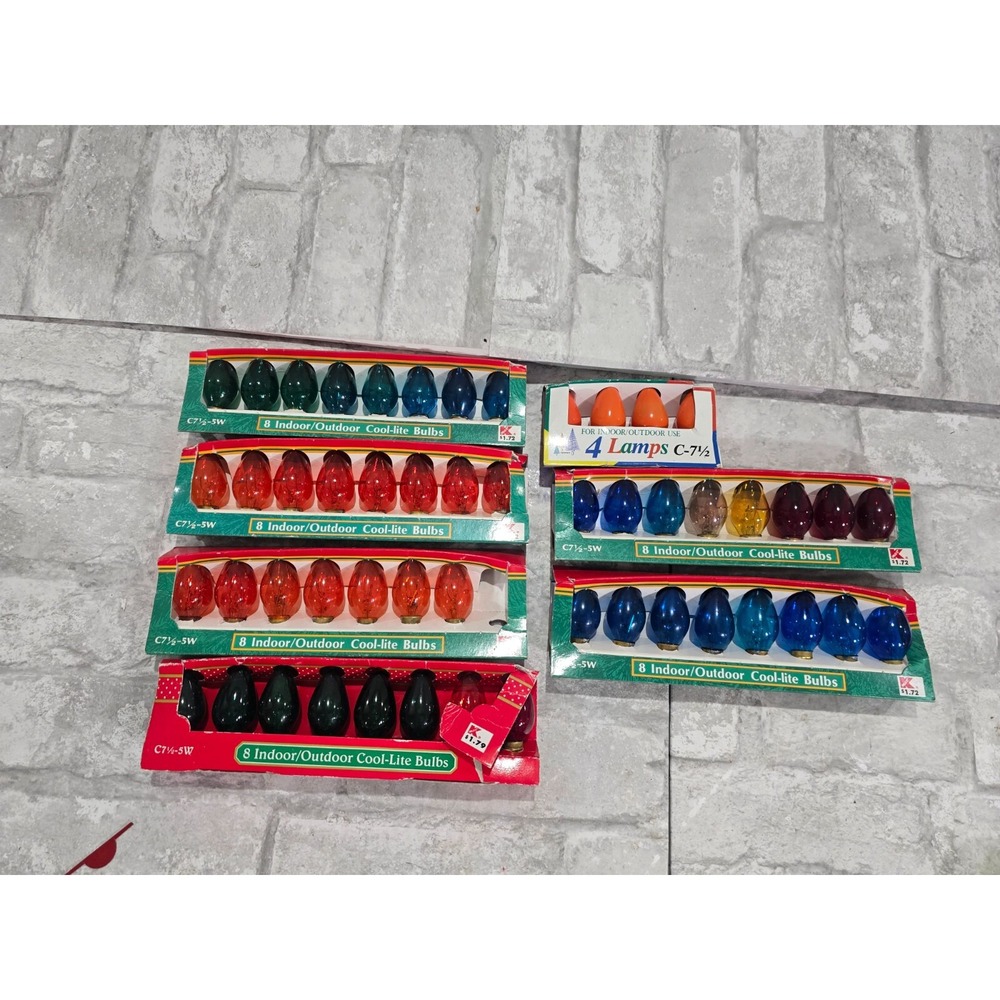 52 Colored C7 1/2 5 Watt Outdoor Cool-Lite Bulbs Vintage untested Christmas